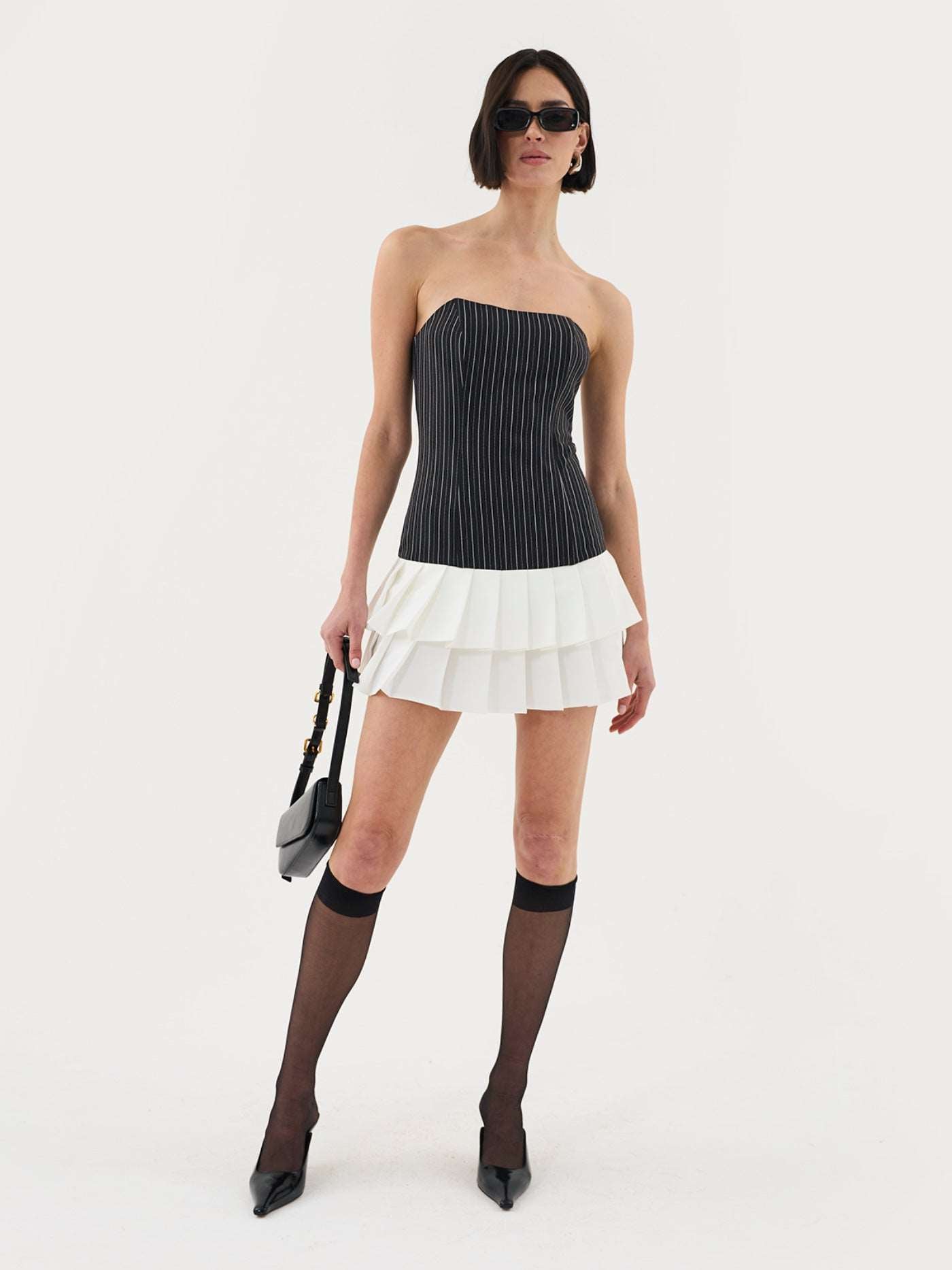 Extro&Vert Pinstripe Mini Bandeau Dress, Black / 6