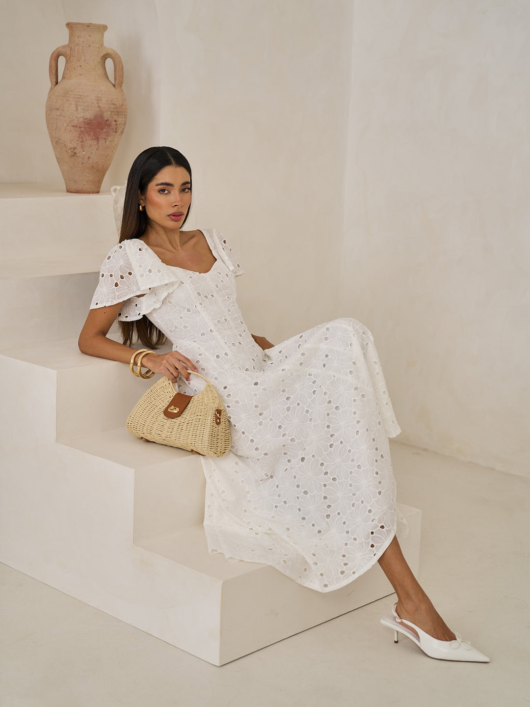 BRODERIE MIDI DRESS