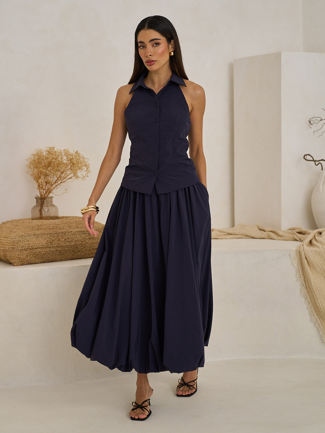 Bubble-Hem Midi Skirt