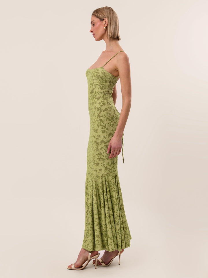 BURNOUT JACQUARD FISHTAIL MAXI DRESS