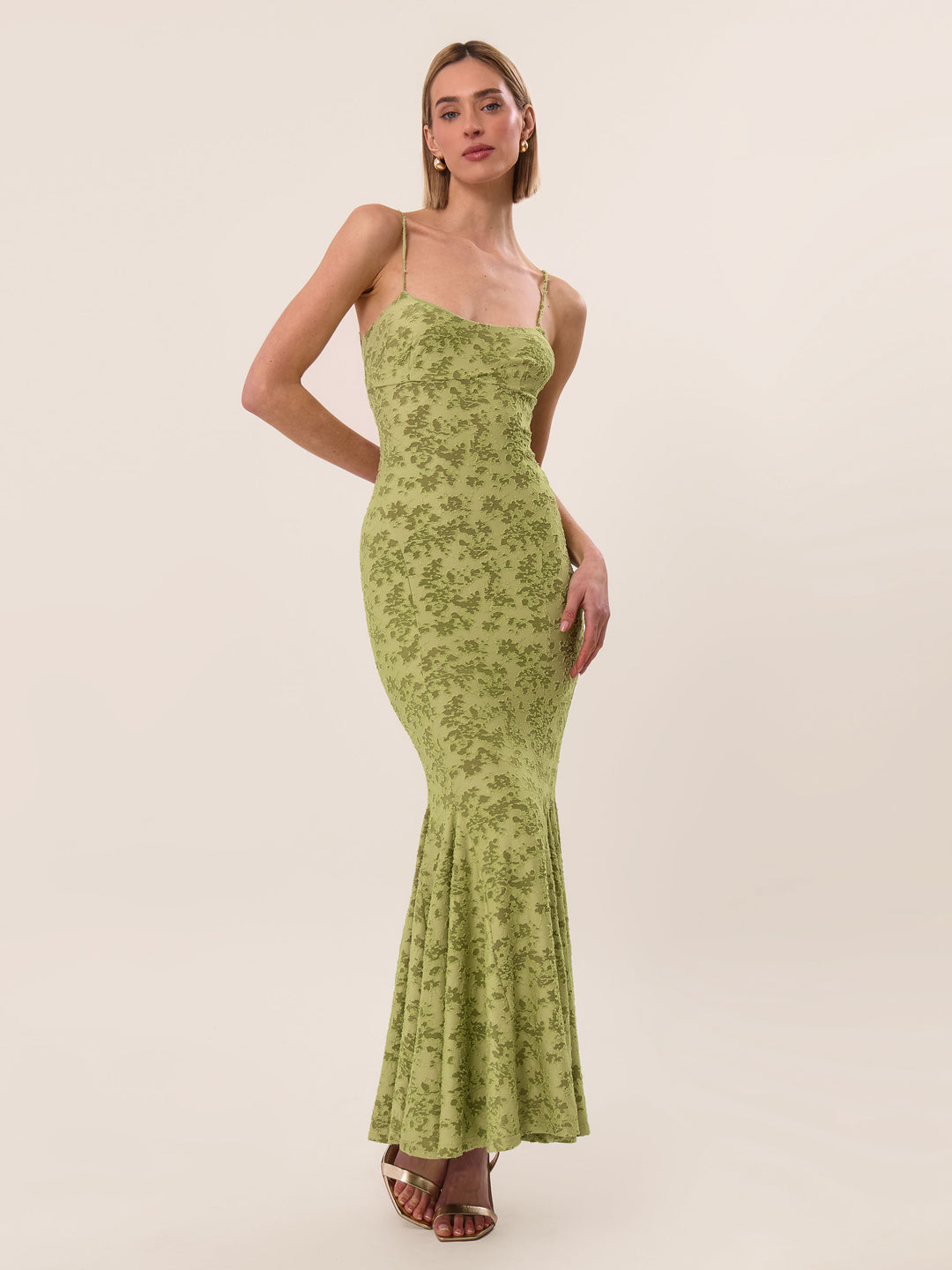 BURNOUT JACQUARD FISHTAIL MAXI DRESS