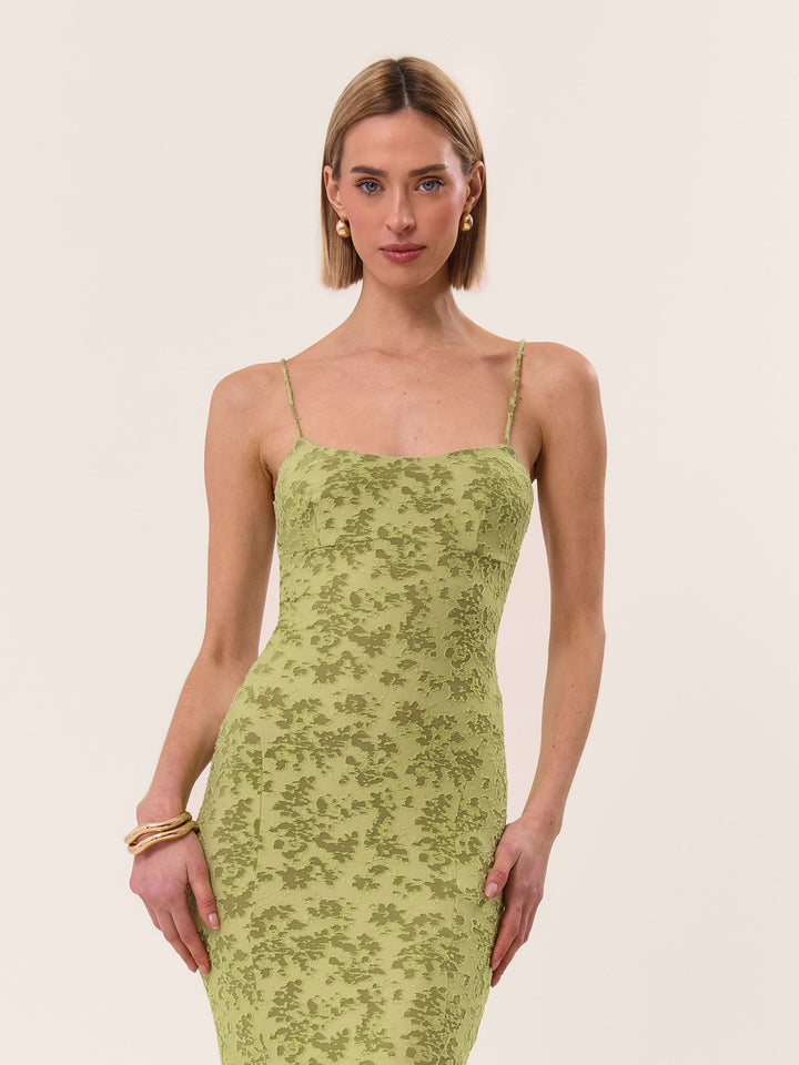 BURNOUT JACQUARD FISHTAIL MAXI DRESS