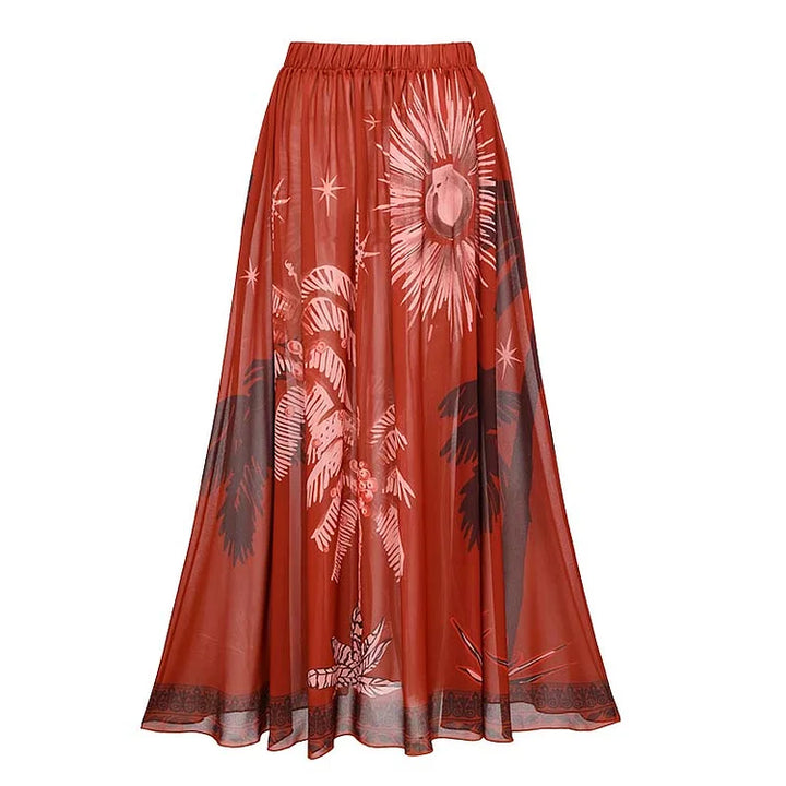 Beaded Tropical Printed One Piece Swimsuit and Skirt