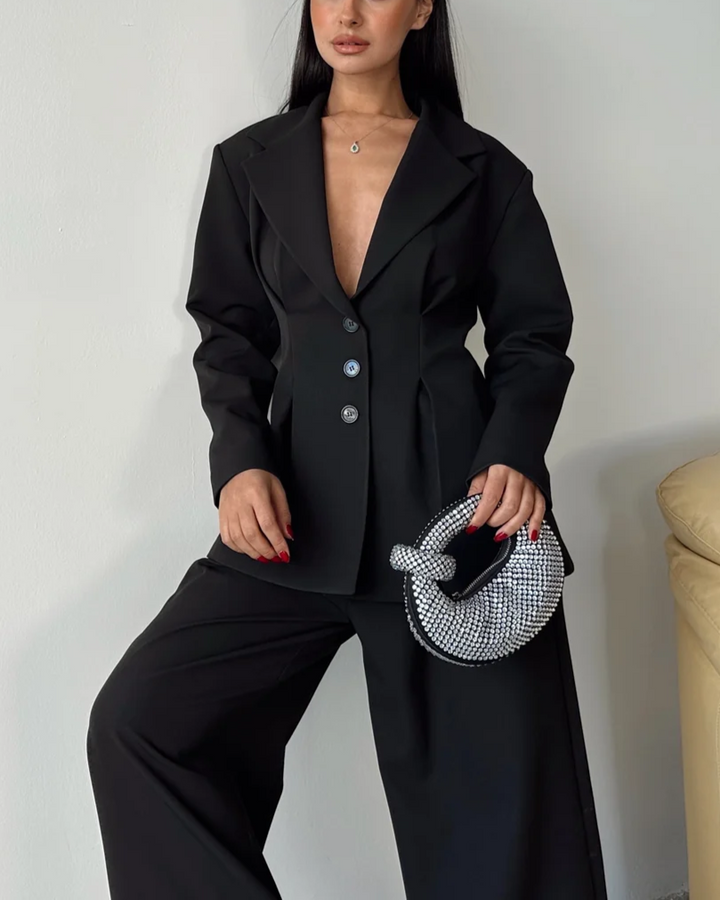 Pleated Detailed Blazer - Black