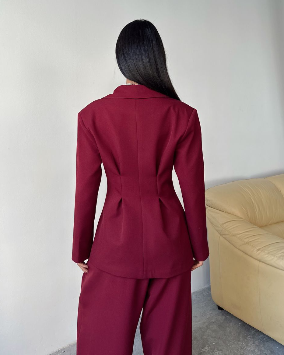 Pleated Detailed Blazer - Wine