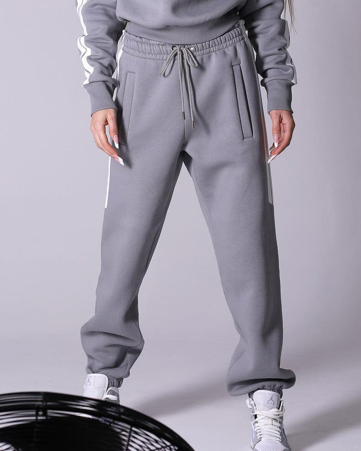 Women's Street Fashion Double White Borders Zipper Casual Set