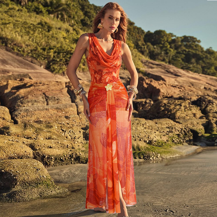 Orange Lily Print One Piece Swimsuit and Sarong (Multiple ways to wear)