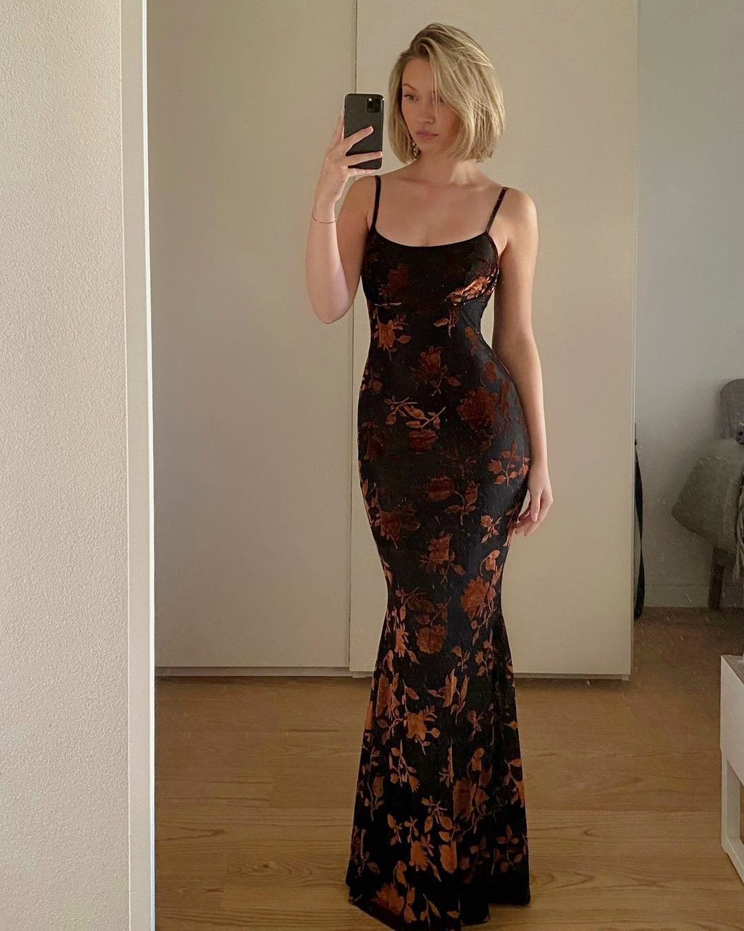 Strappy Floral Burnout Maxi Dress In Rust