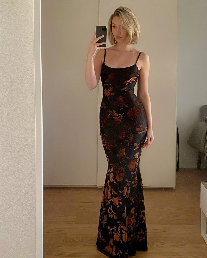 Strappy Floral Burnout Maxi Dress In Rust