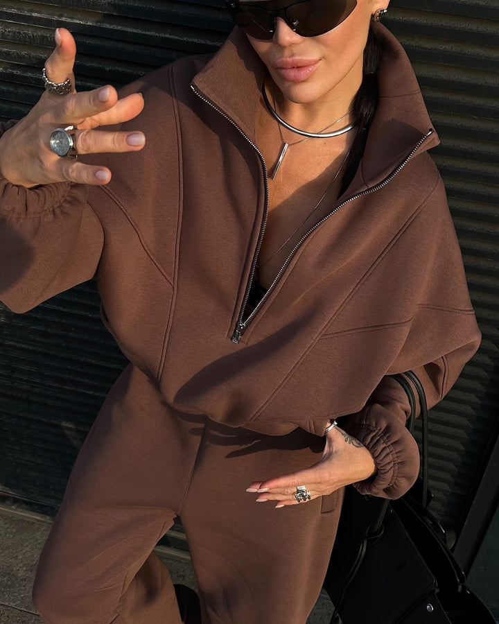Women Casual Street Fashion Brown Color Two-piece Set