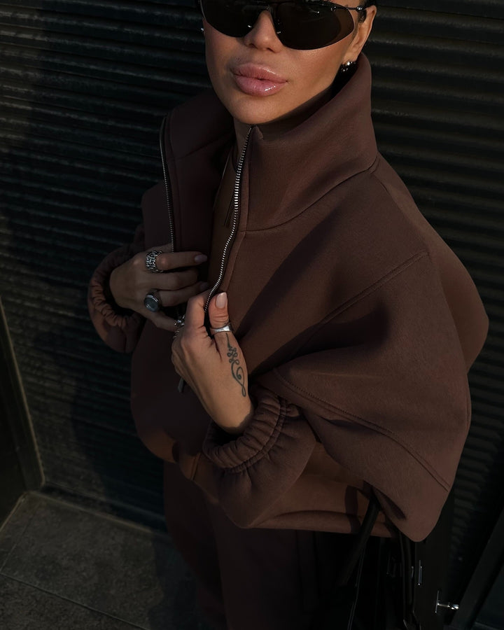 Women Casual Street Fashion Brown Color Two-piece Set