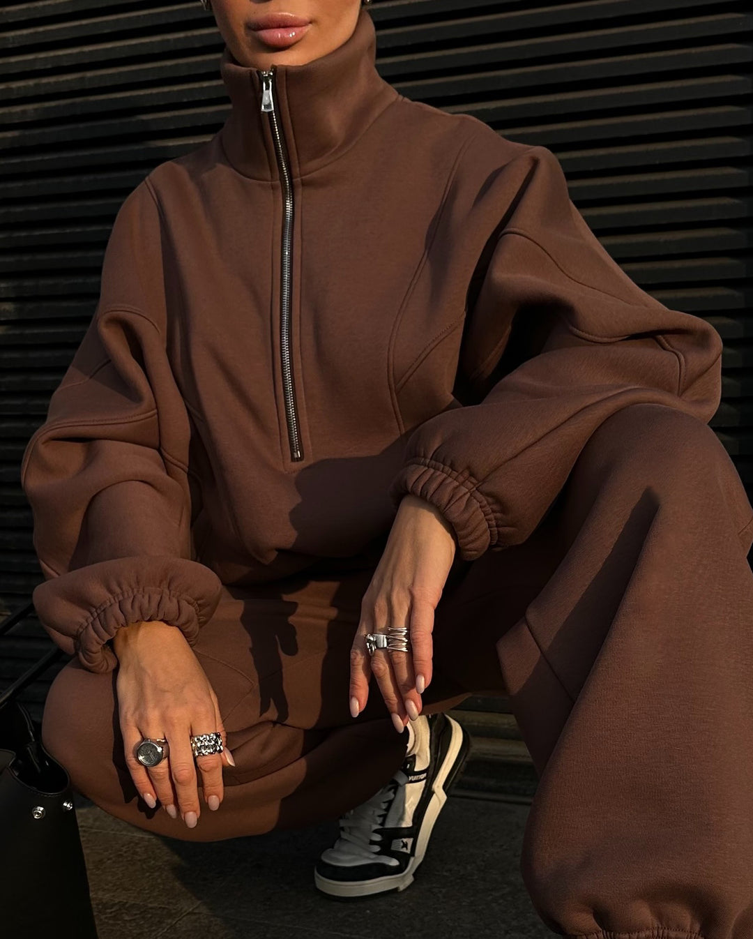 Women Casual Street Fashion Brown Color Two-piece Set