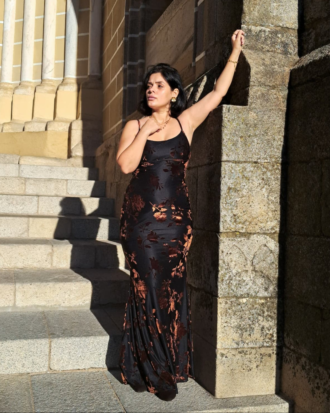 Strappy Floral Burnout Maxi Dress In Rust