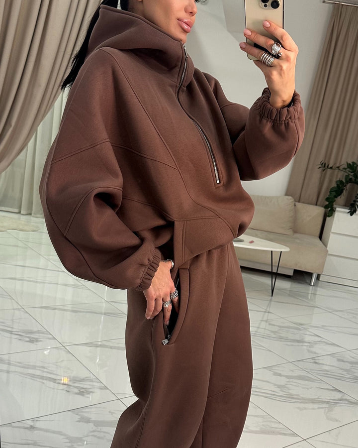 Women Casual Street Fashion Brown Color Two-piece Set