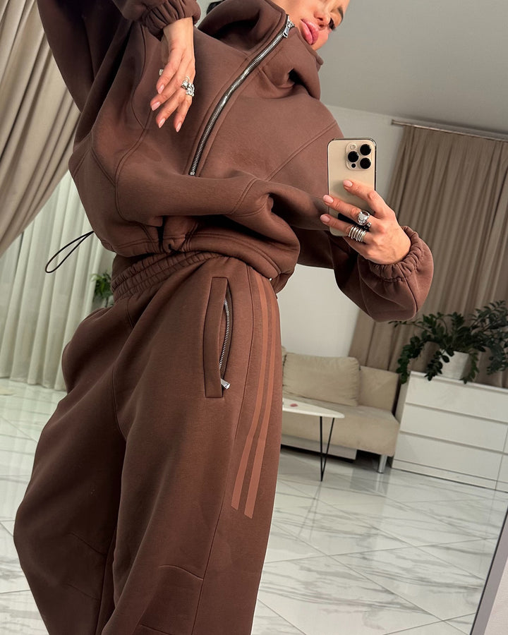 Women Casual Street Fashion Brown Color Two-piece Set