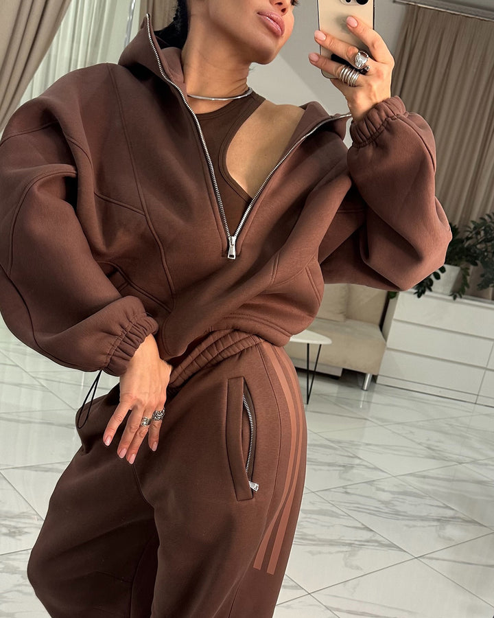 Women Casual Street Fashion Brown Color Two-piece Set