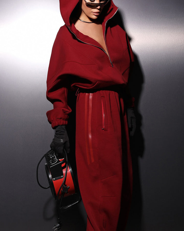 Women Casual Street Fashion Red Color Two-piece Set
