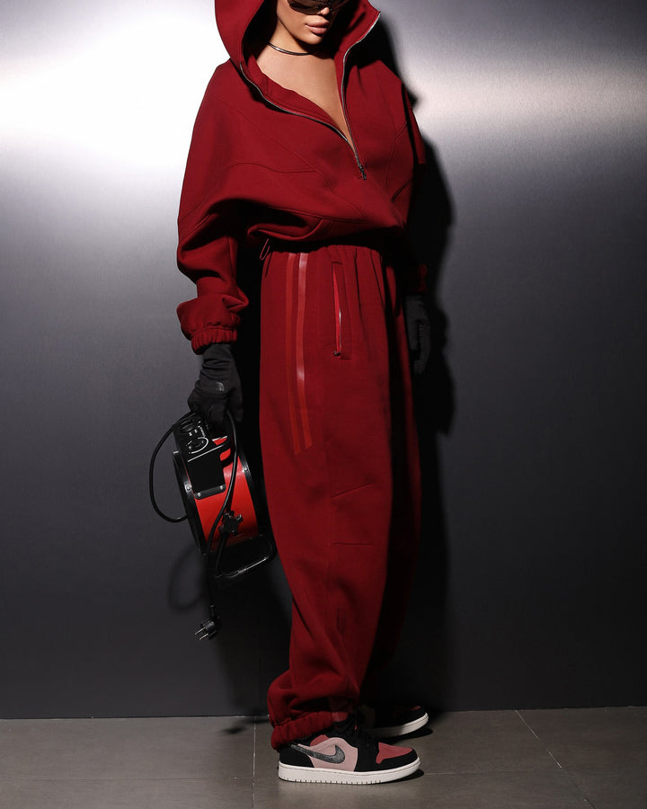 Women Casual Street Fashion Red Color Two-piece Set