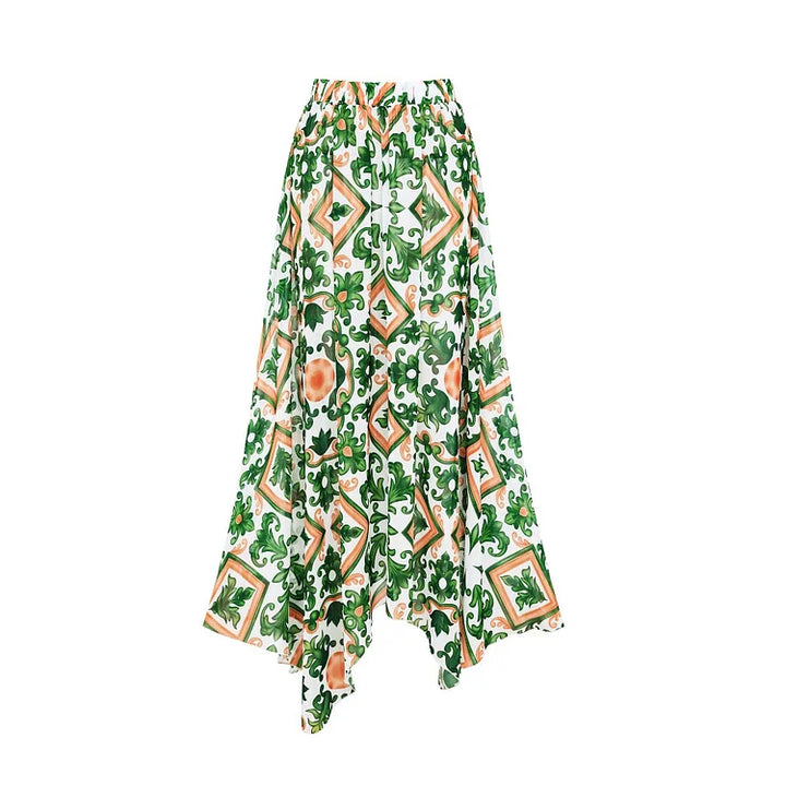 Mesh Halter Straps Printed One Piece Swimsuit and Skirt