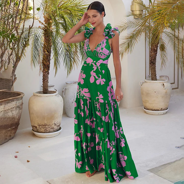 Fashionable Ruffled One-Piece Swimsuit&Long Skirt