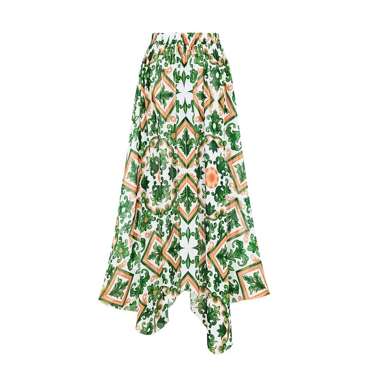 Mesh Halter Straps Printed One Piece Swimsuit and Skirt