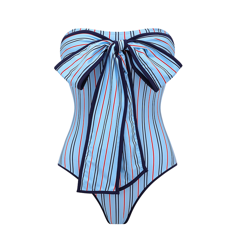 Multi-Way Striped Bow One Piece Swimsuit and Skirt