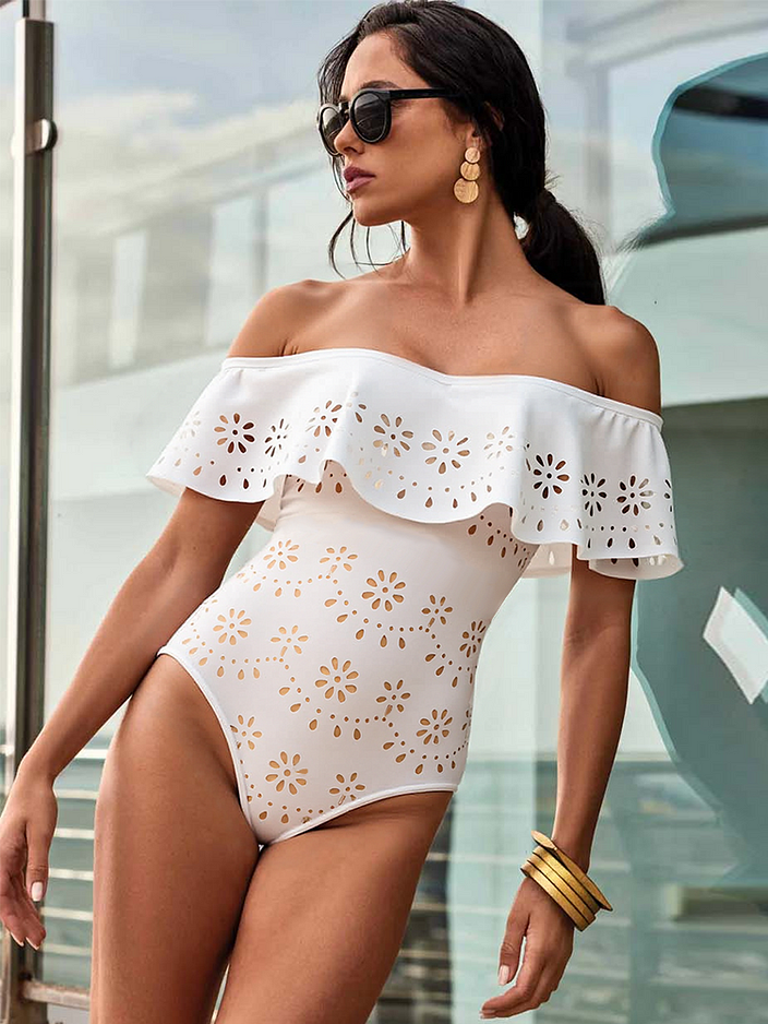 Two Pieces Set Hollow Out One Piece Swimsuit and Skirt