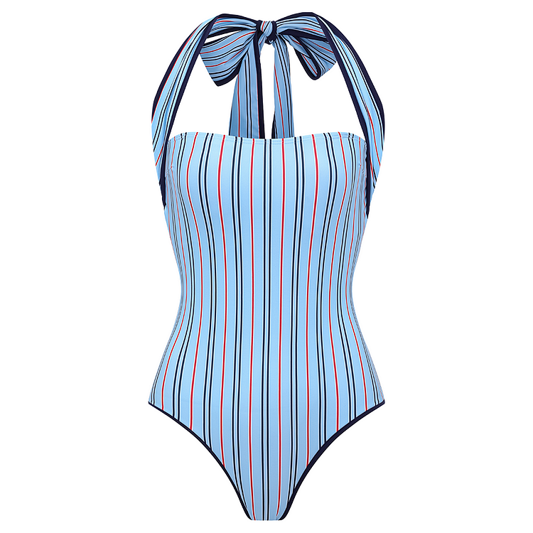 Multi-Way Striped Bow One Piece Swimsuit and Skirt