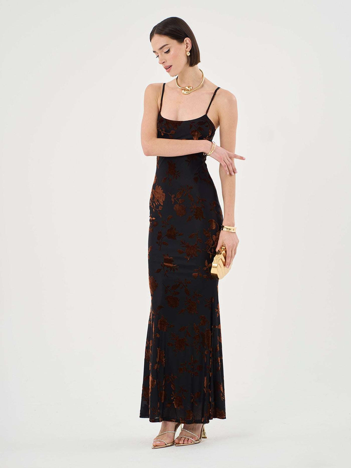 Strappy Floral Burnout Maxi Dress In Rust – Extro&Vert