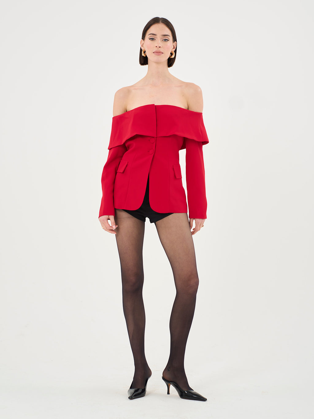 Longline Corset Bandeau Blazer Top In Red