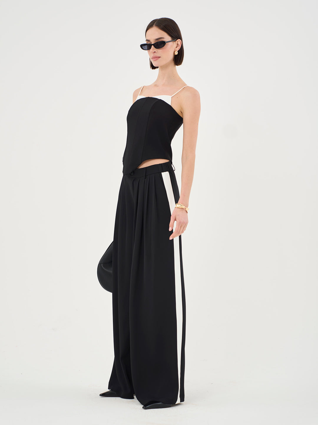 Tall Highwaisted Palazzo Pleated Pants In Black & White - Part Of A Set