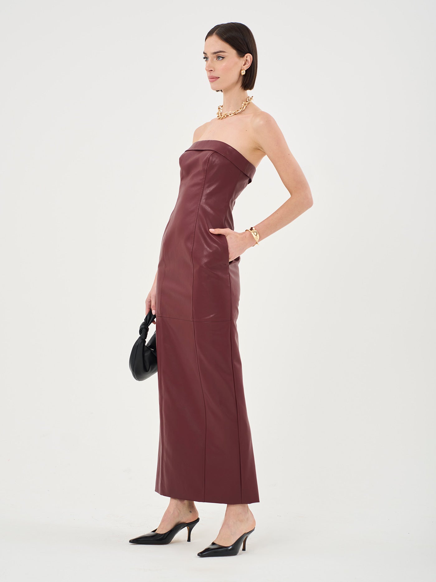 Faux Leather Bandeau Maxi Dress