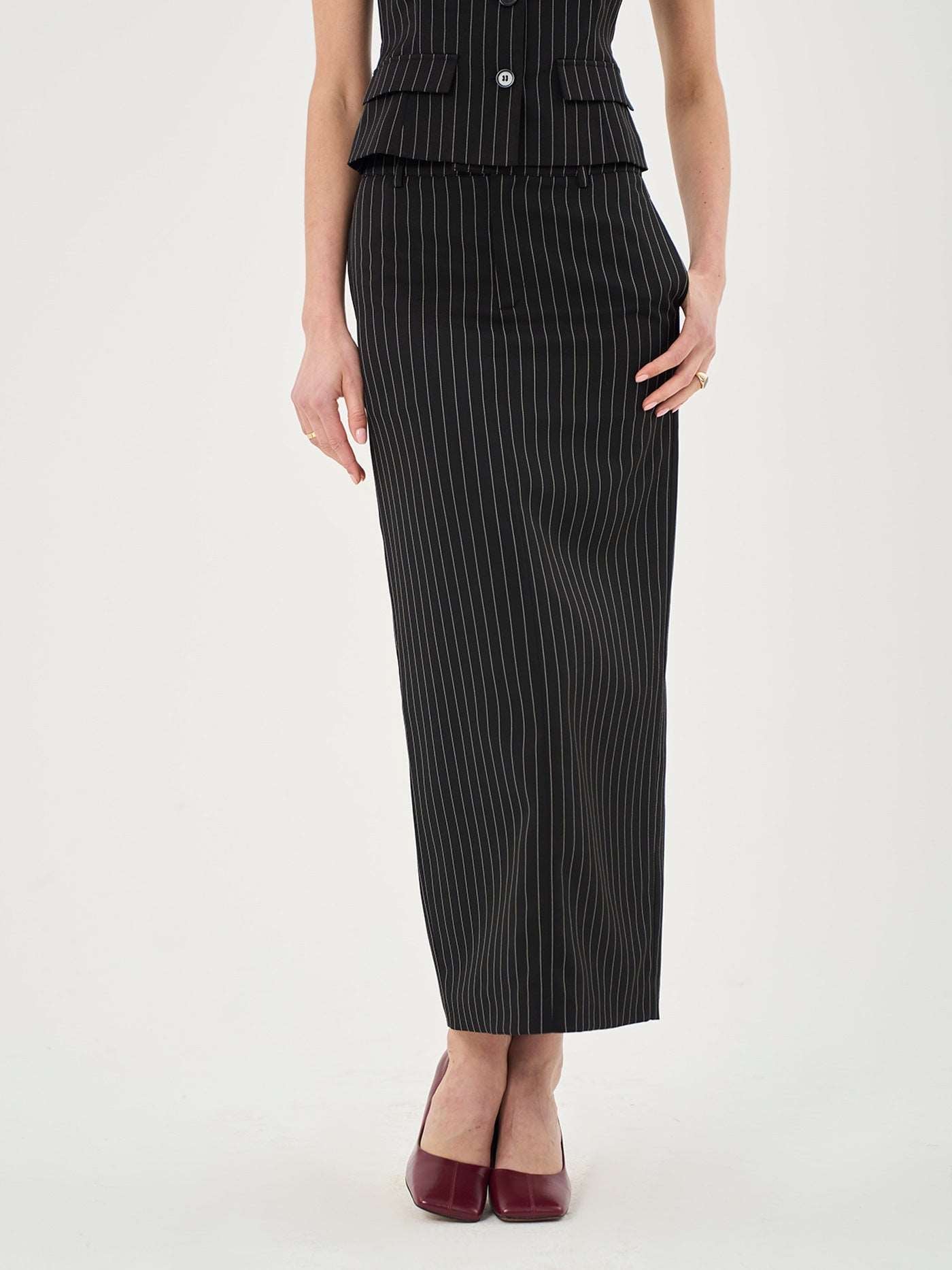 Alexia Pinstripe Tailored Maxi Skirt – Extro&Vert