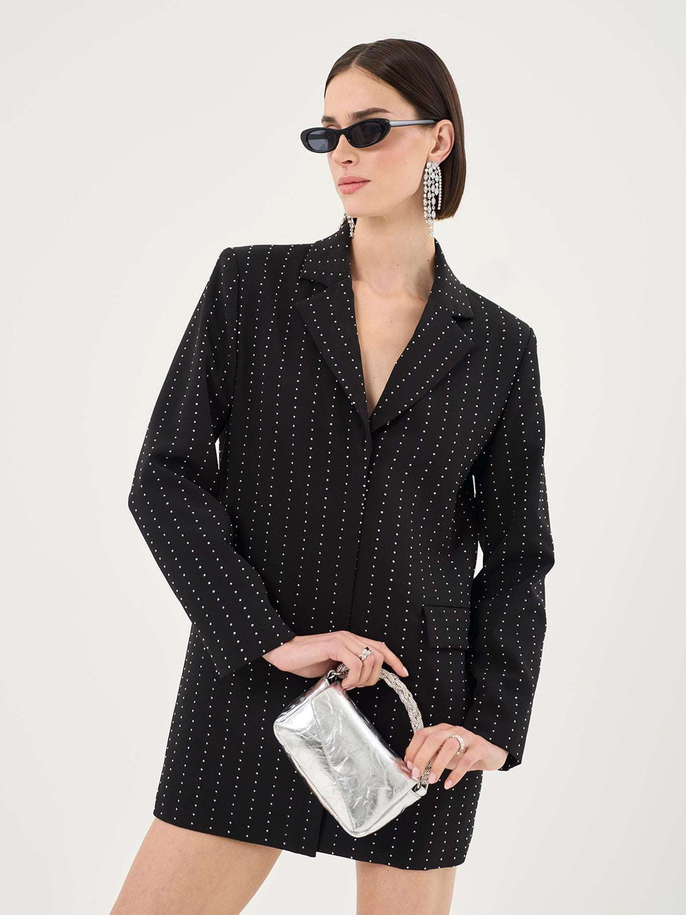 DIAMANTE PINSTRIPE OVERSIZED BLAZER DRESS – Extro&Vert