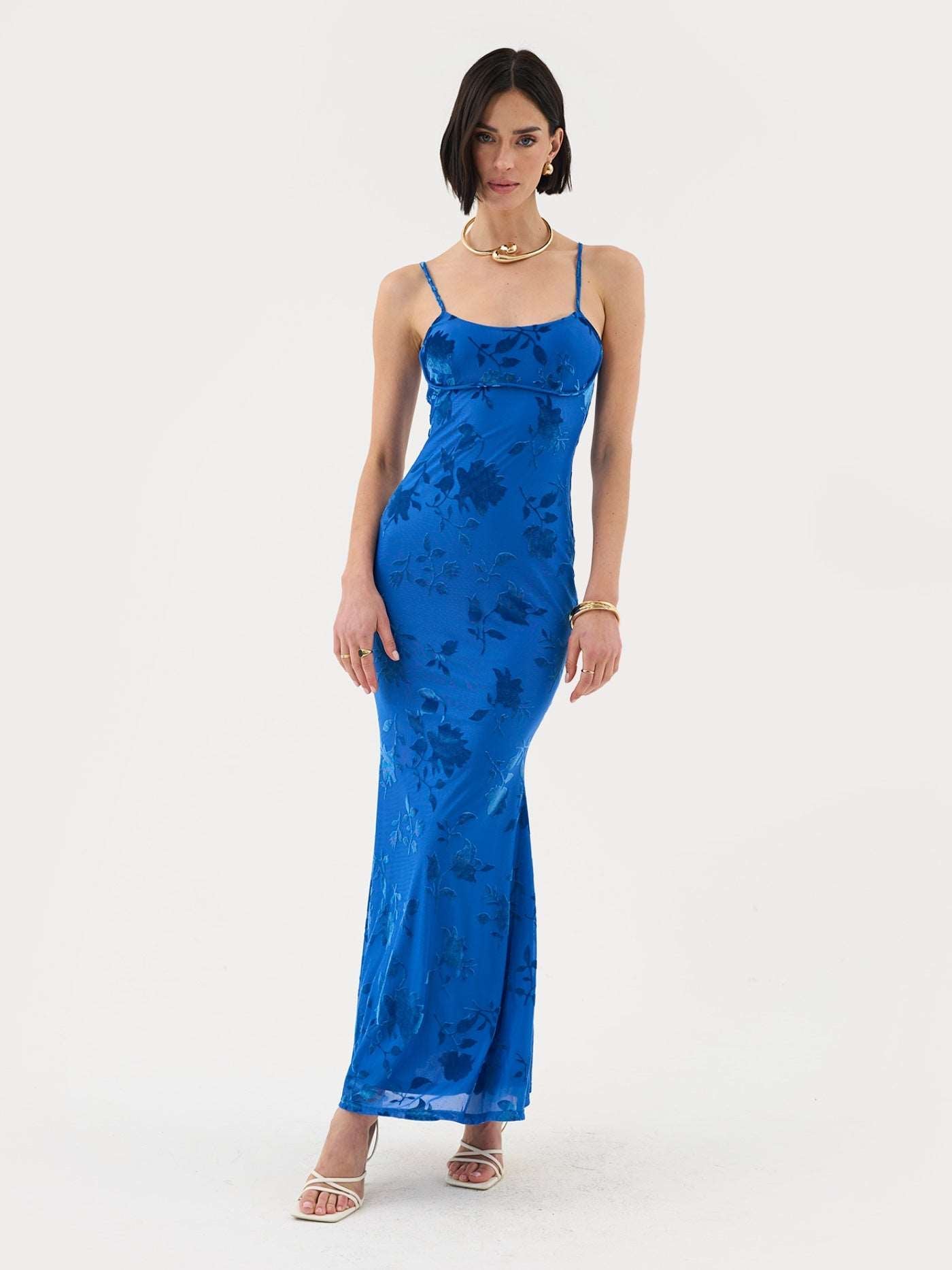 Floral Burnout Maxi Dress in Cobalt Blue – Extro&Vert