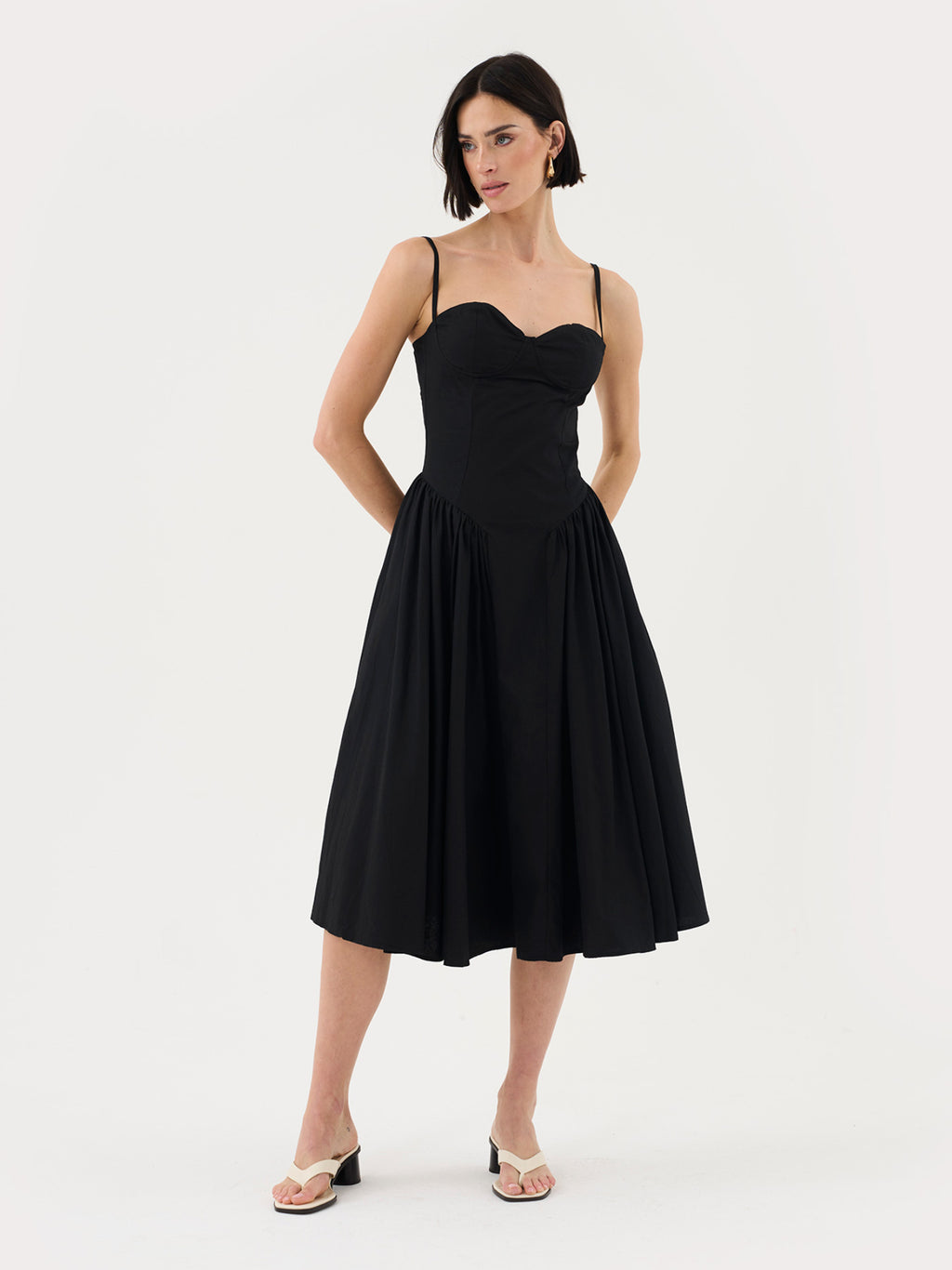 Sweetheart Neck Strappy Black Midi Corset Dress