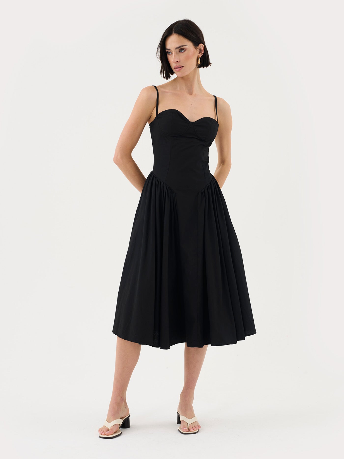 Sweetheart Neck Strappy Black Midi Corset Dress