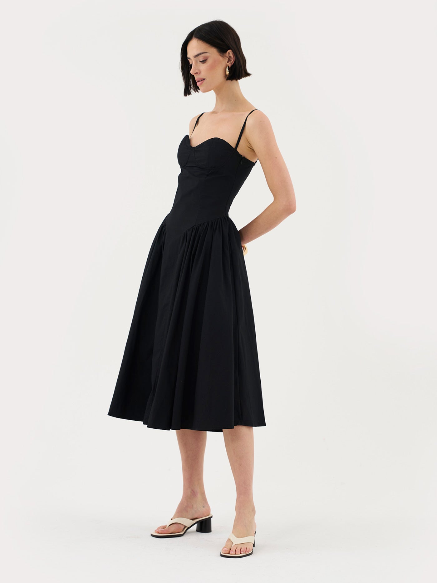 Sweetheart Neck Strappy Black Midi Corset Dress