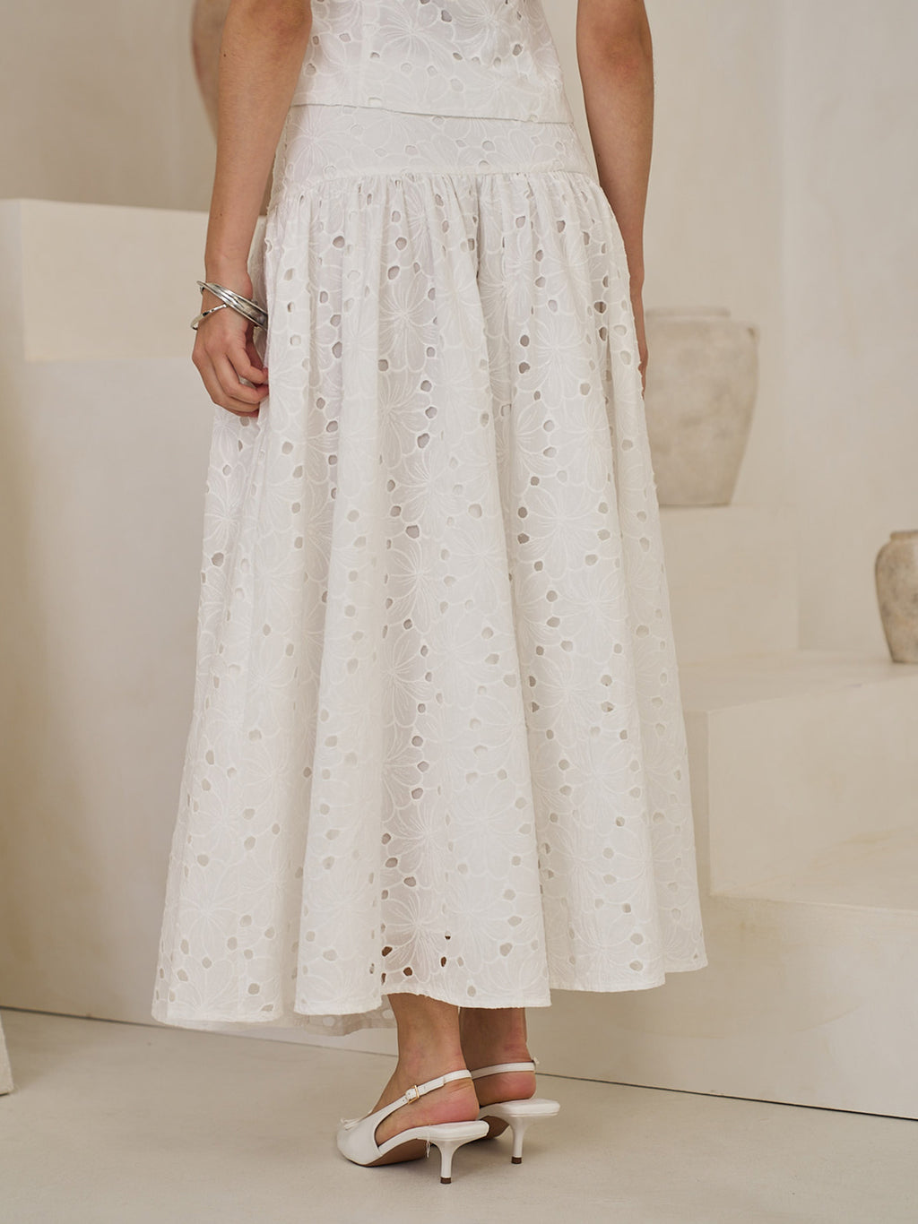DROPPED WAIST BRODERIE MAXI SKIRT