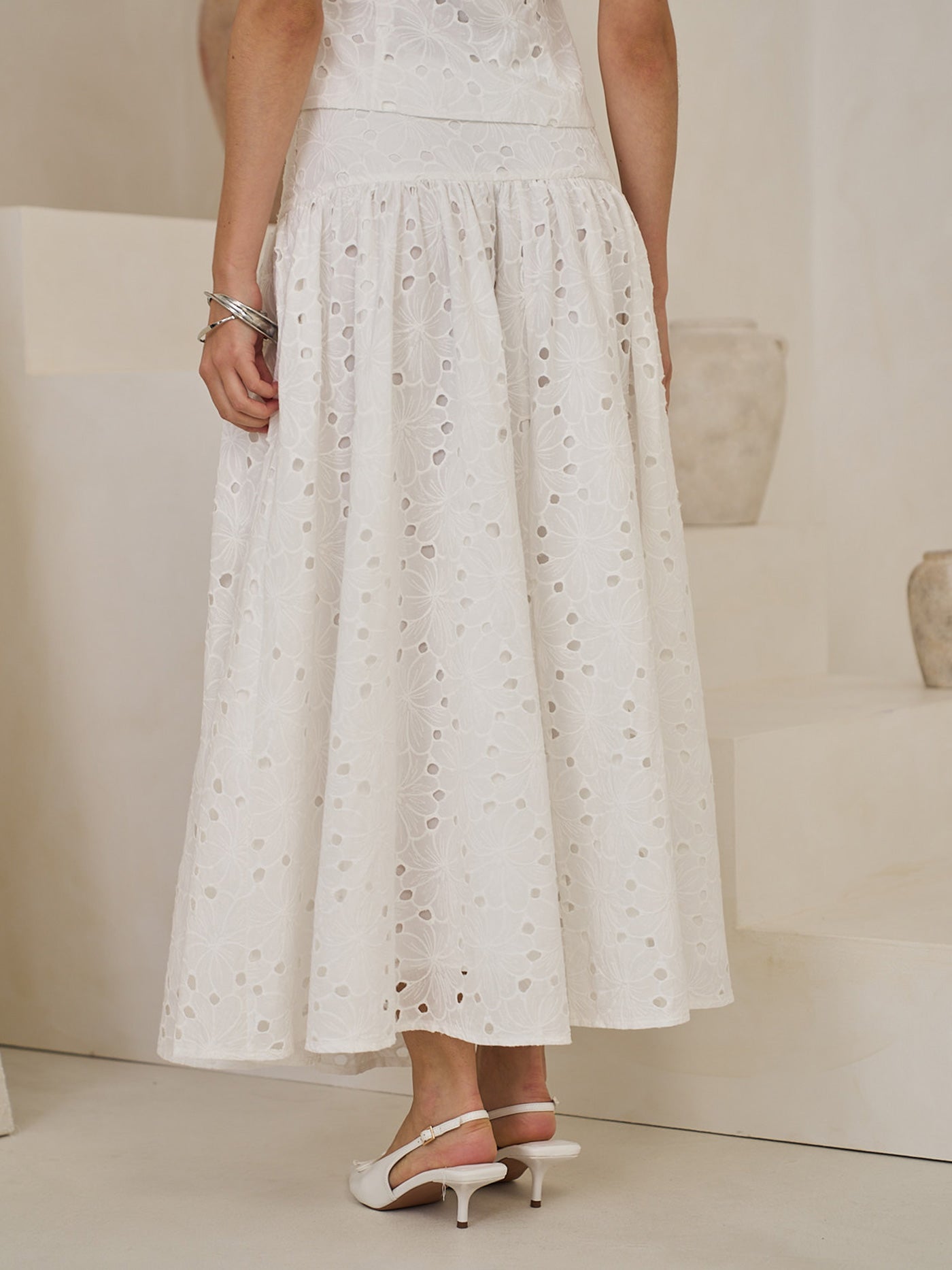 DROPPED WAIST BRODERIE MAXI SKIRT