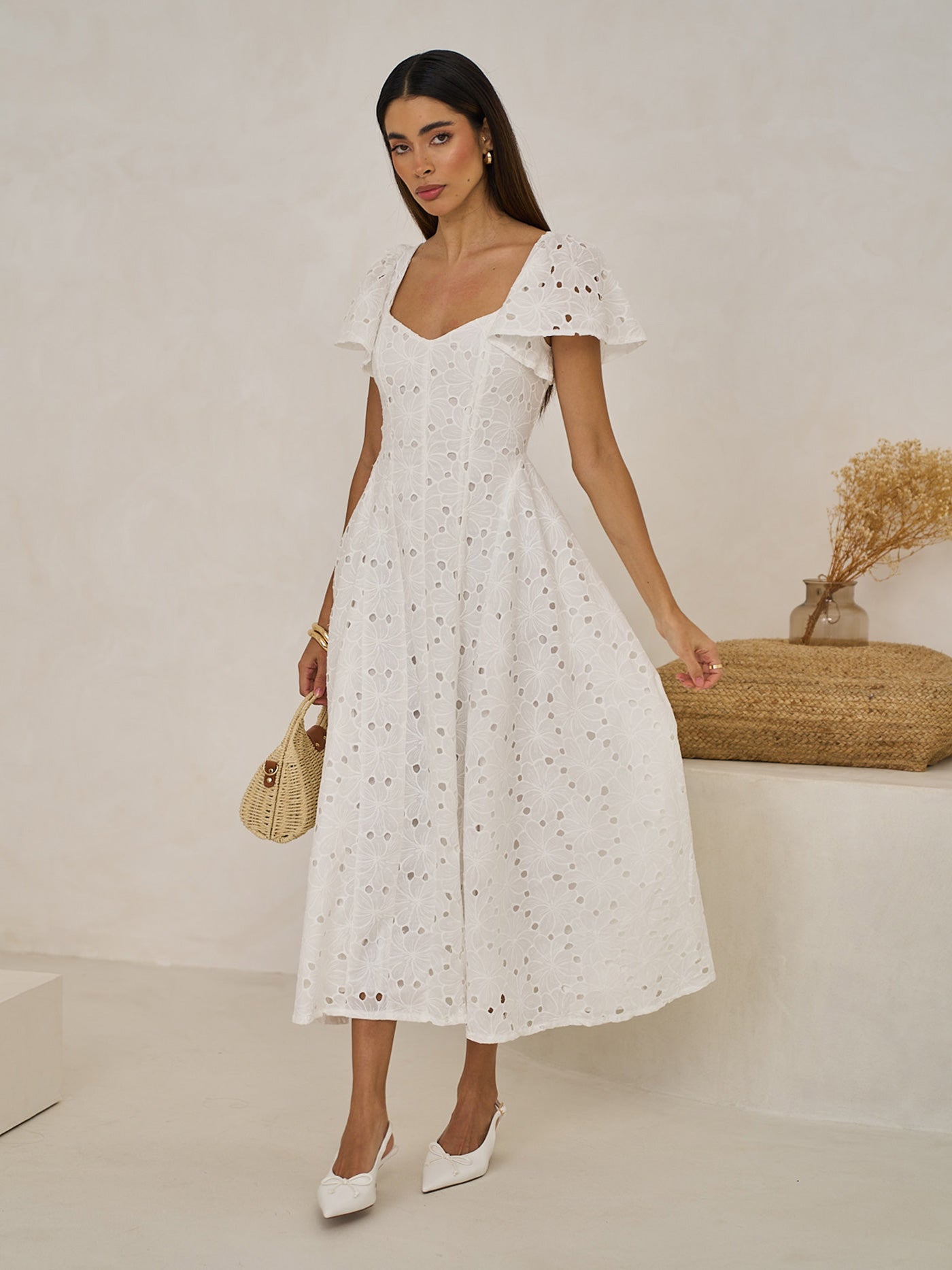 BRODERIE MIDI DRESS
