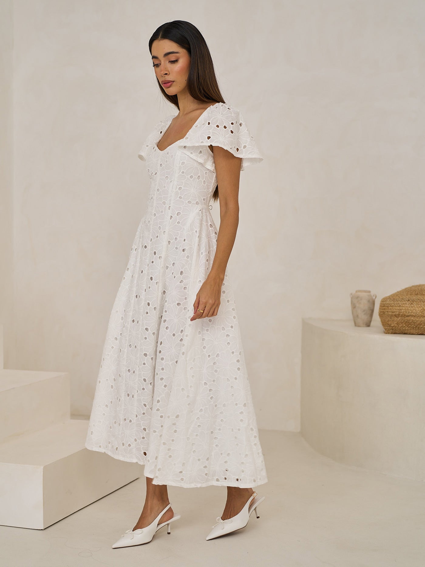 BRODERIE MIDI DRESS