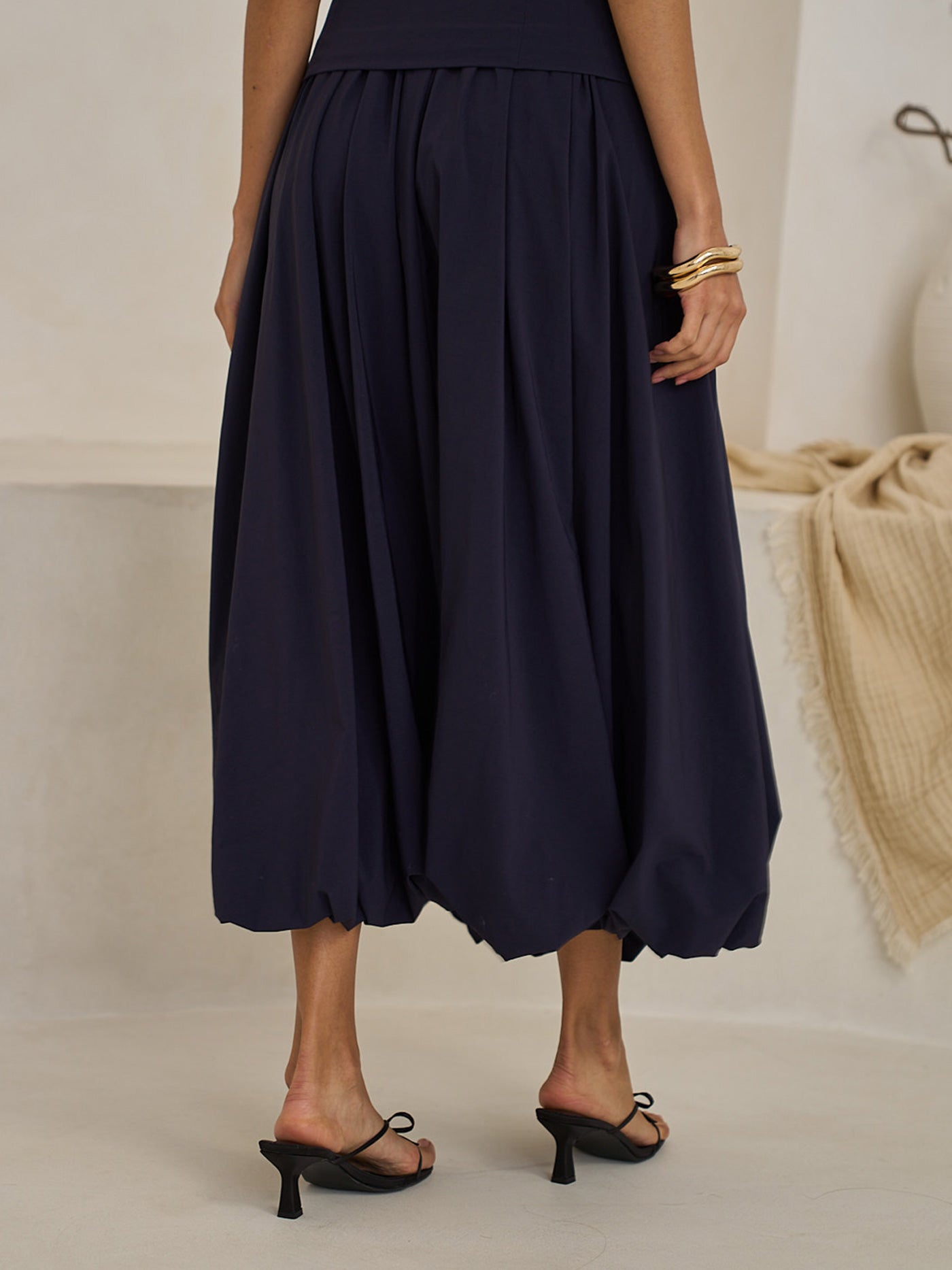 Bubble-Hem Midi Skirt