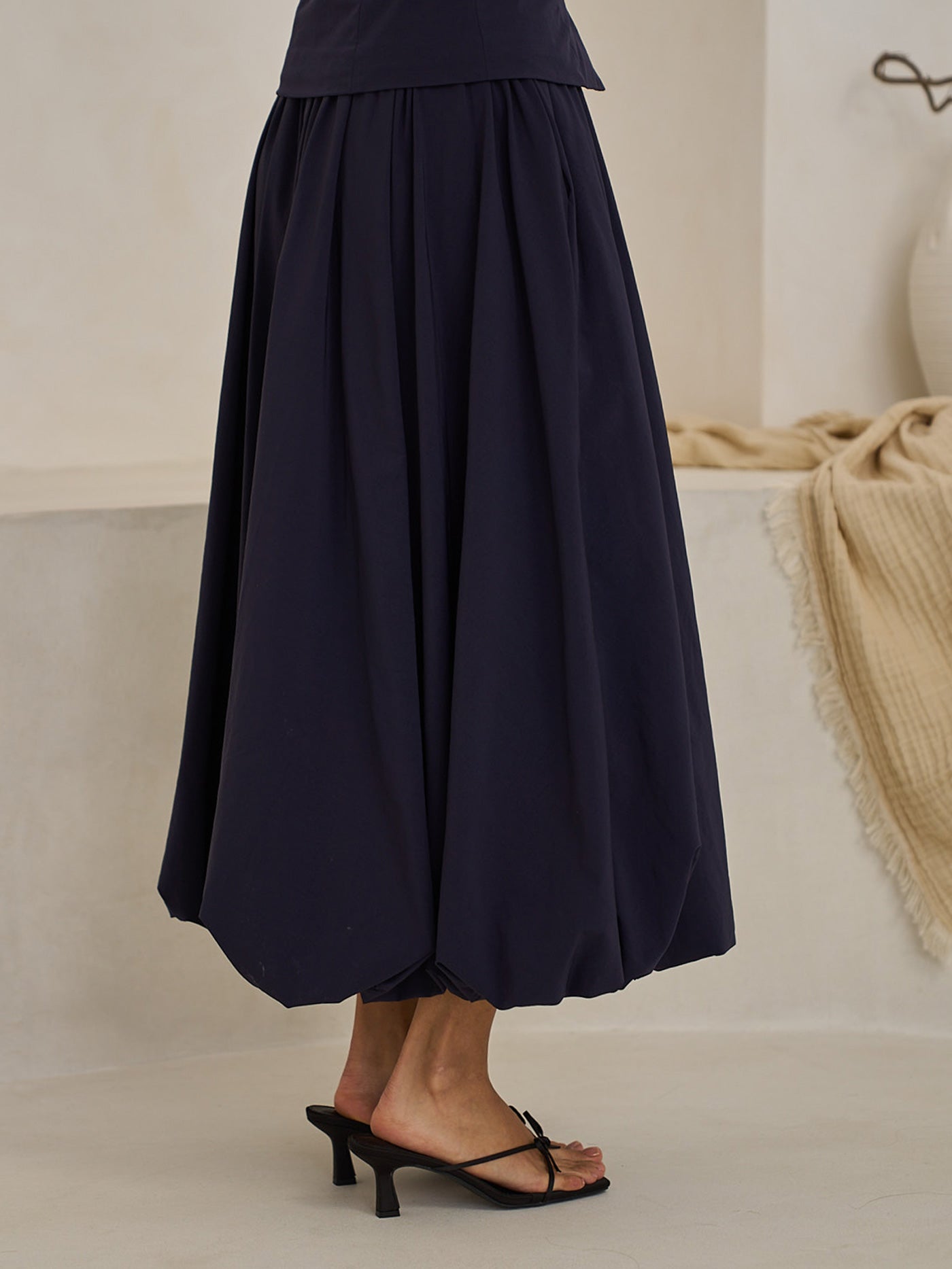 Bubble-Hem Midi Skirt