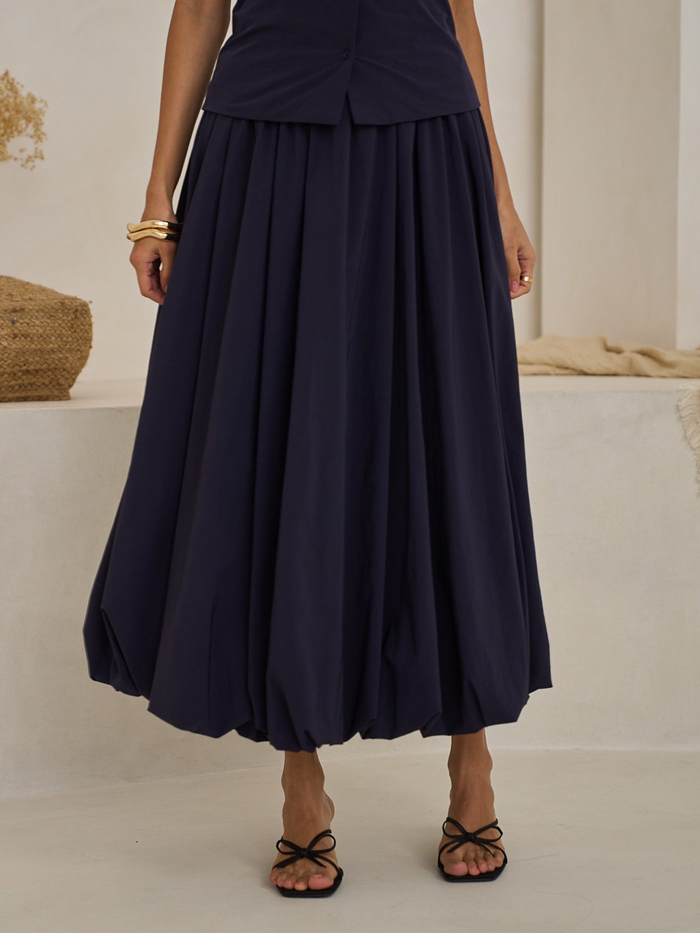 Bubble-Hem Midi Skirt