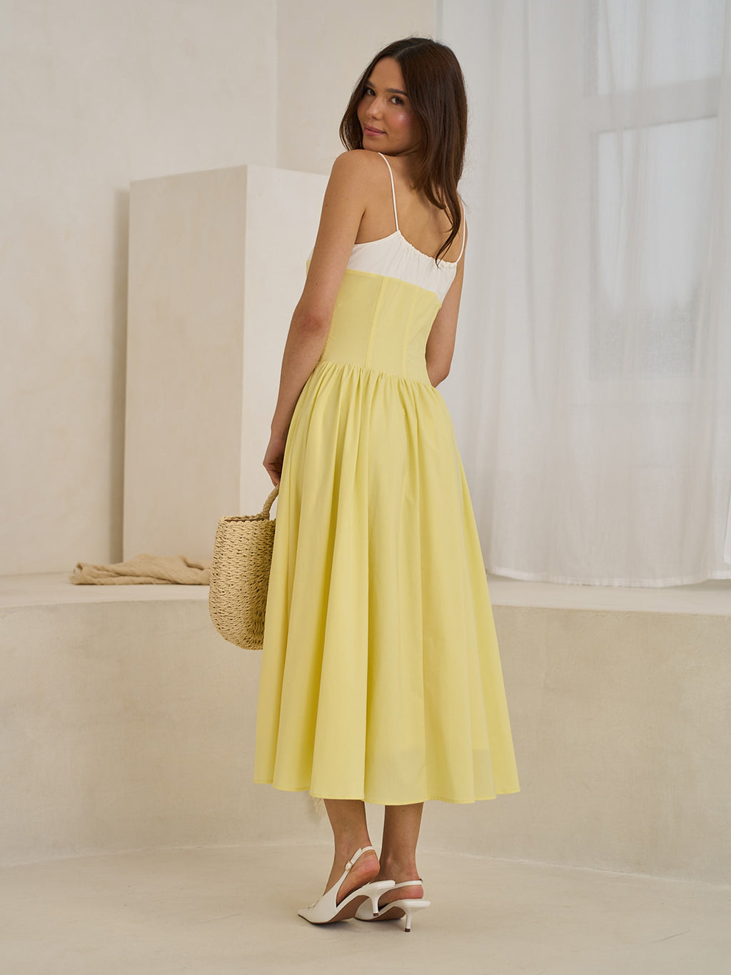 Corset Top Midi Dress In Yellow