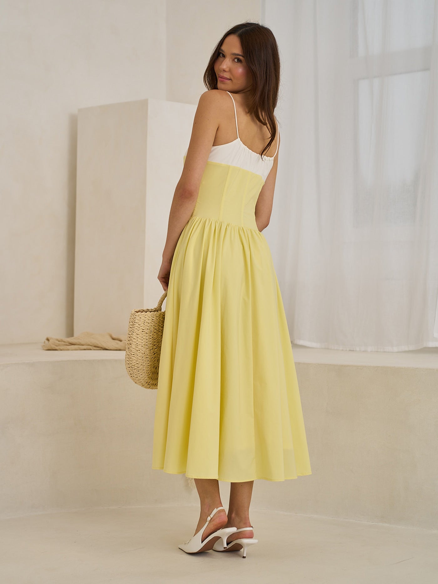 Corset Top Midi Dress In Yellow