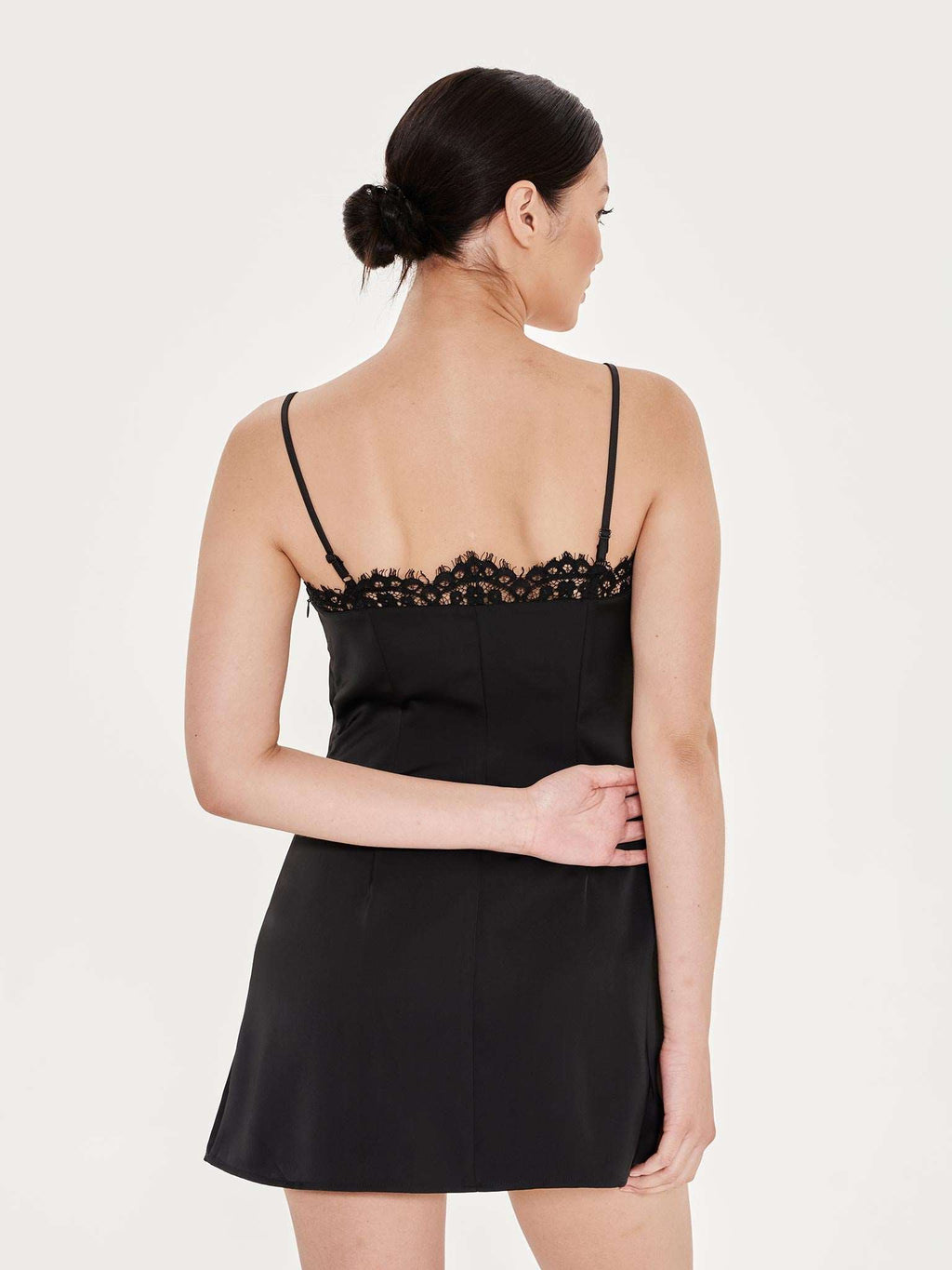 Black Lace Trim Satin Cami Dress – Extro&Vert