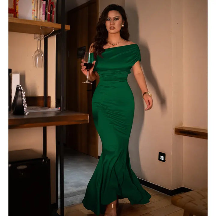 Women's Elegant Sleeveless Off Shoulder Bodycon Long Formal Party Evening Dress