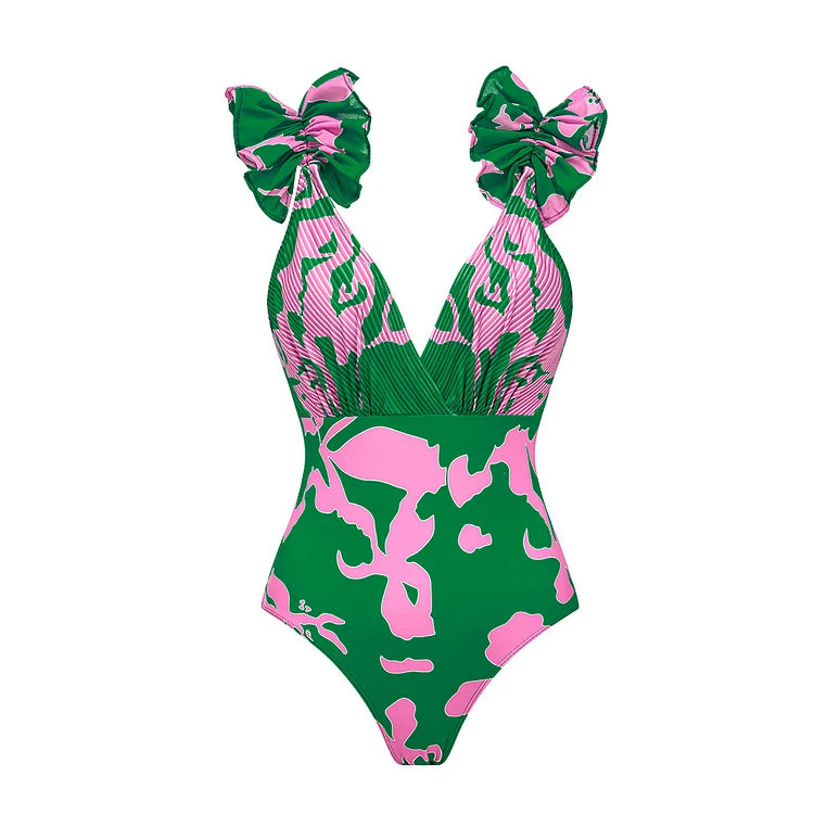Fashionable Ruffled One-Piece Swimsuit&Long Skirt